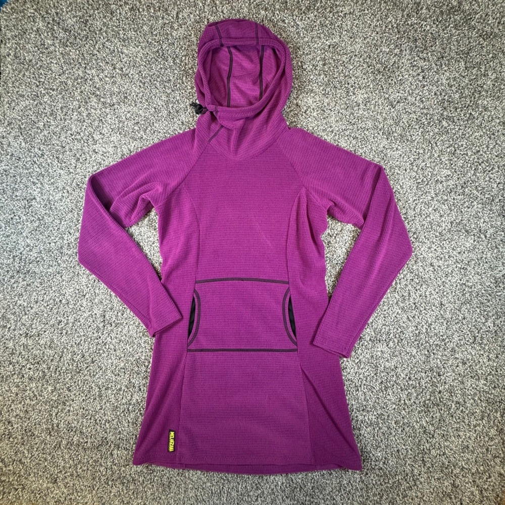 Melanzana Micro Grid Hooded Fleece Dress Womens Medium Purple Magenta Gorpcore
